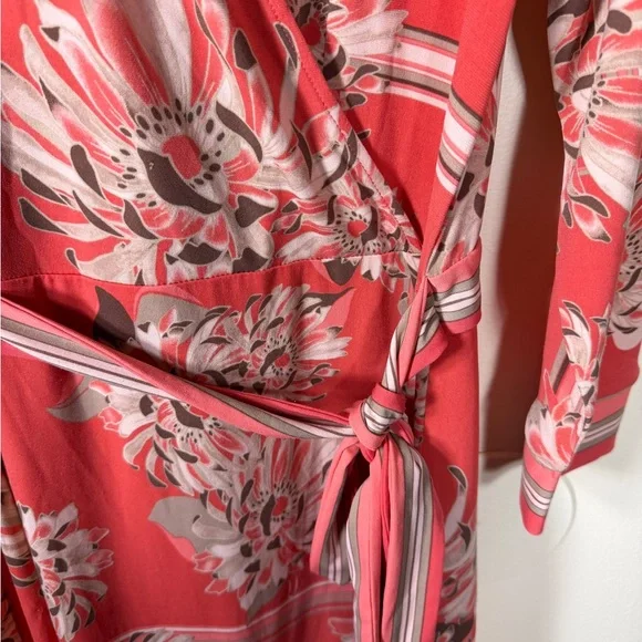 New York & Company Coral Floral Wrap Dress - Picture 3 of 7